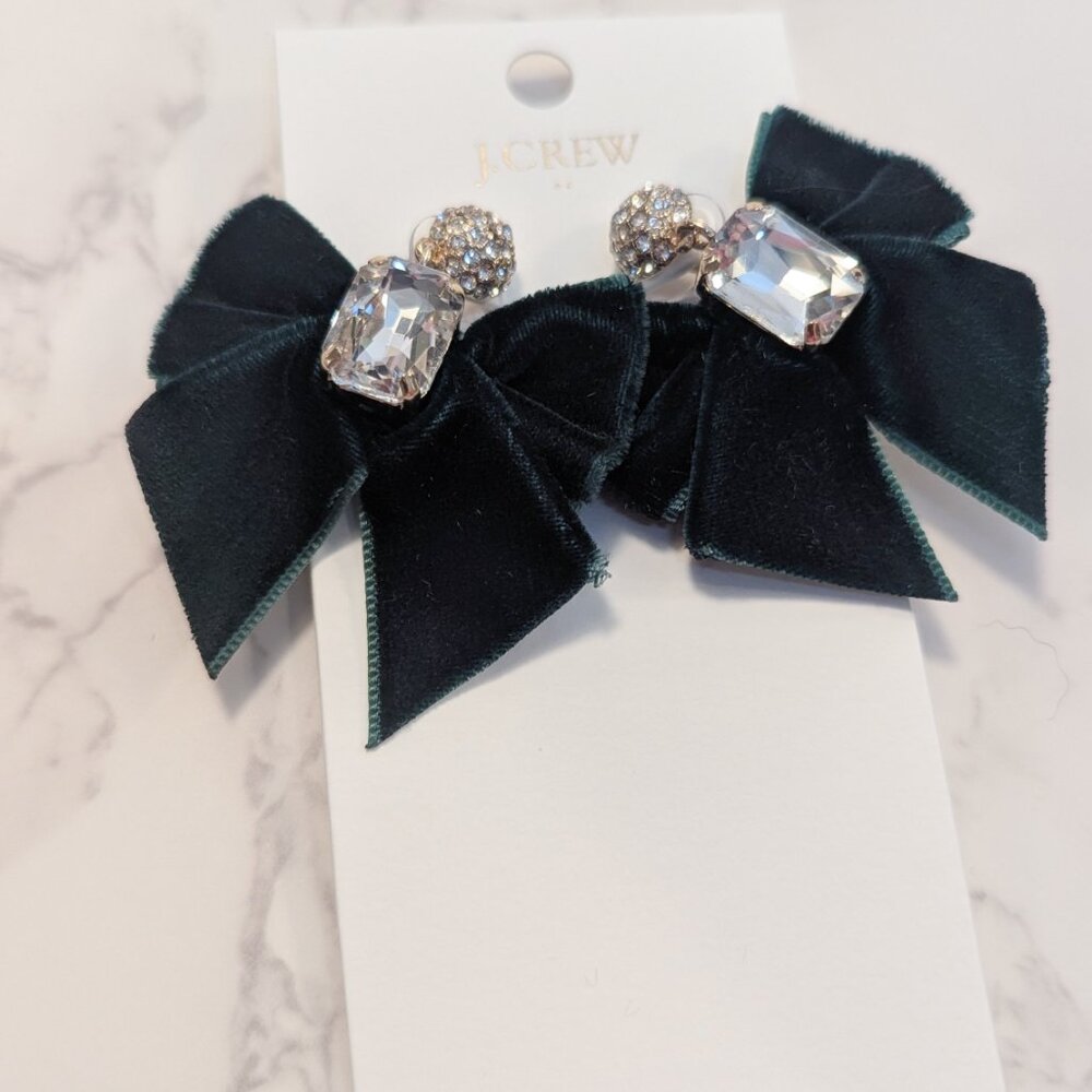 J.Crew Factory Velvet Bow Crystal Statement Earrings - Picture 5 of 6